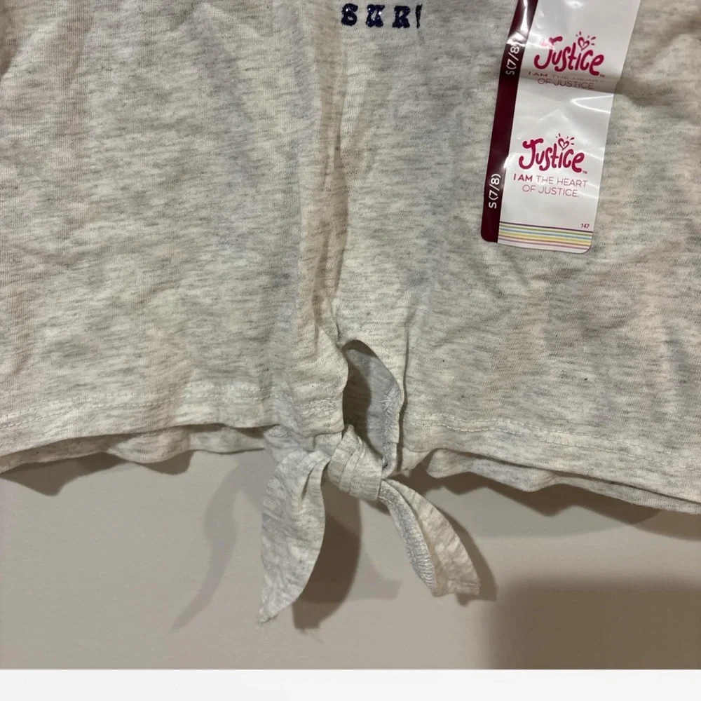 Justice Girls Tropical Palm Tank Top Size Small Gray Pink Tie Front